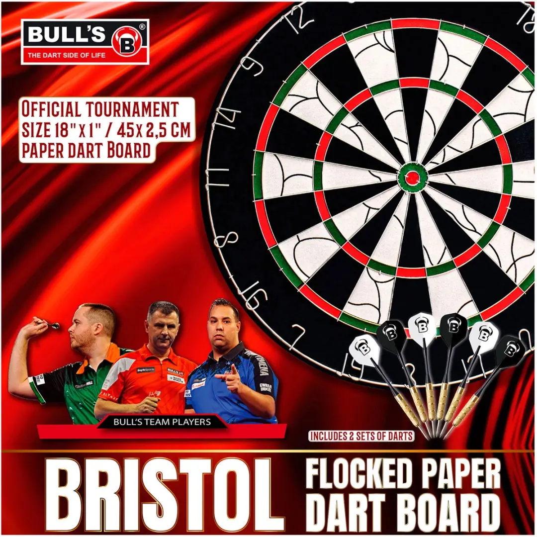 Bull's Bristol Flocked Dartboard - 45cm - 2x Stalen Darts Set