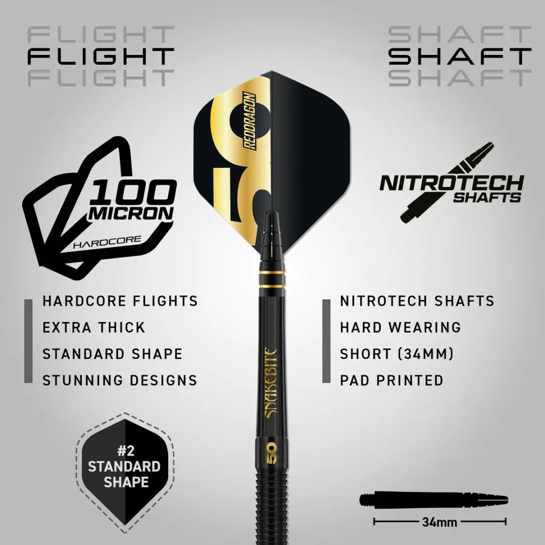 Red Dragon Peter Wright 50 Years Anniversary 90% Darts - 3 Stuks - Goud/Zwart