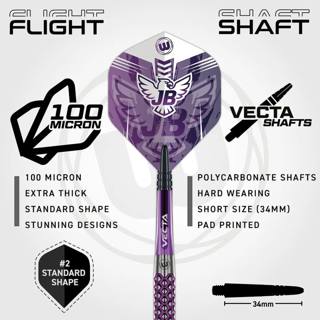 Winmau John Brown 90% Dartpijlen - 3 Stuks - Paars/Zilver - afbeelding 6 van 6