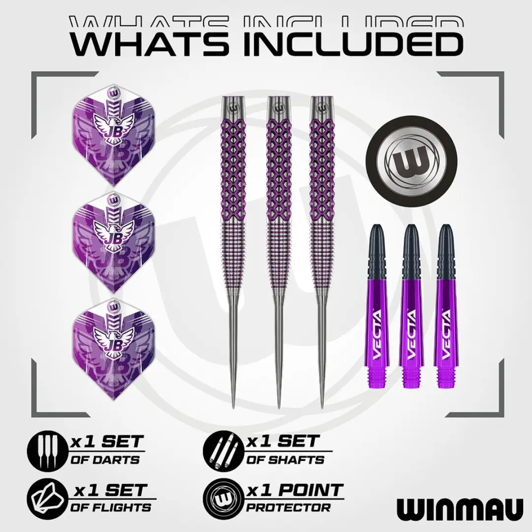 Winmau John Brown 90% Dartpijlen - 3 Stuks - Paars/Zilver