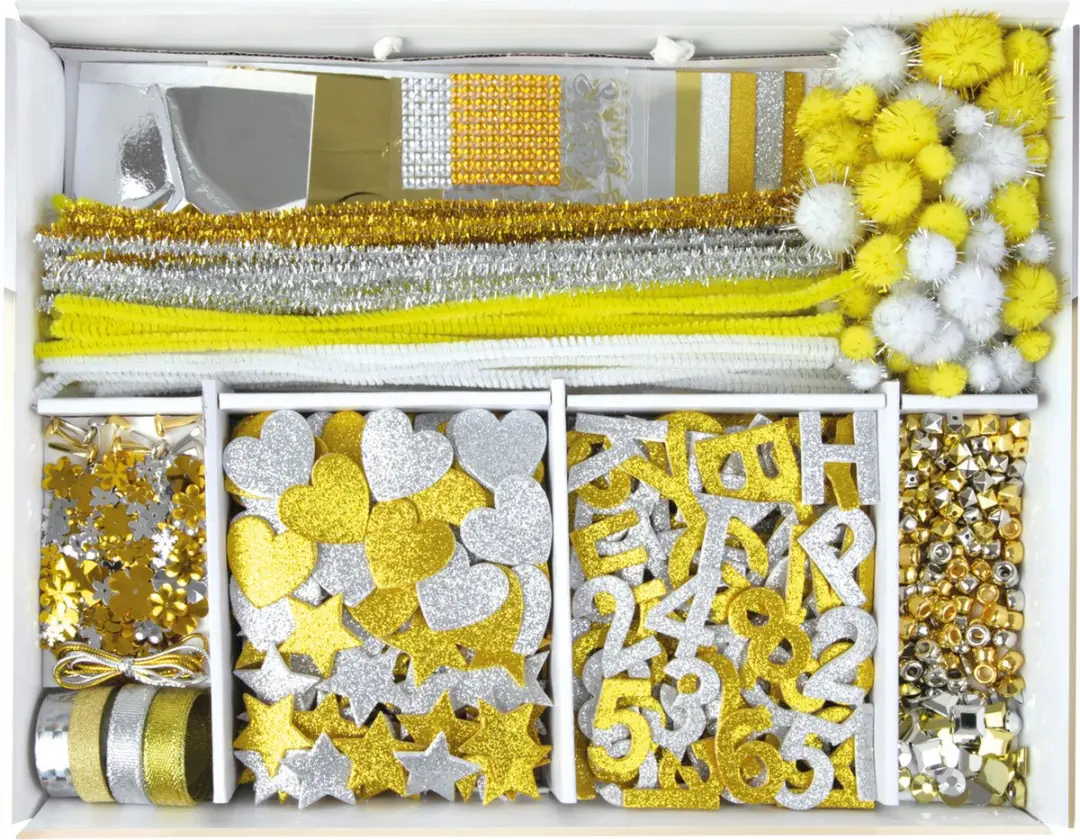 Lena Creatief Jumbo Knutselkoffer 1500 Stuks - Goud & Zilver