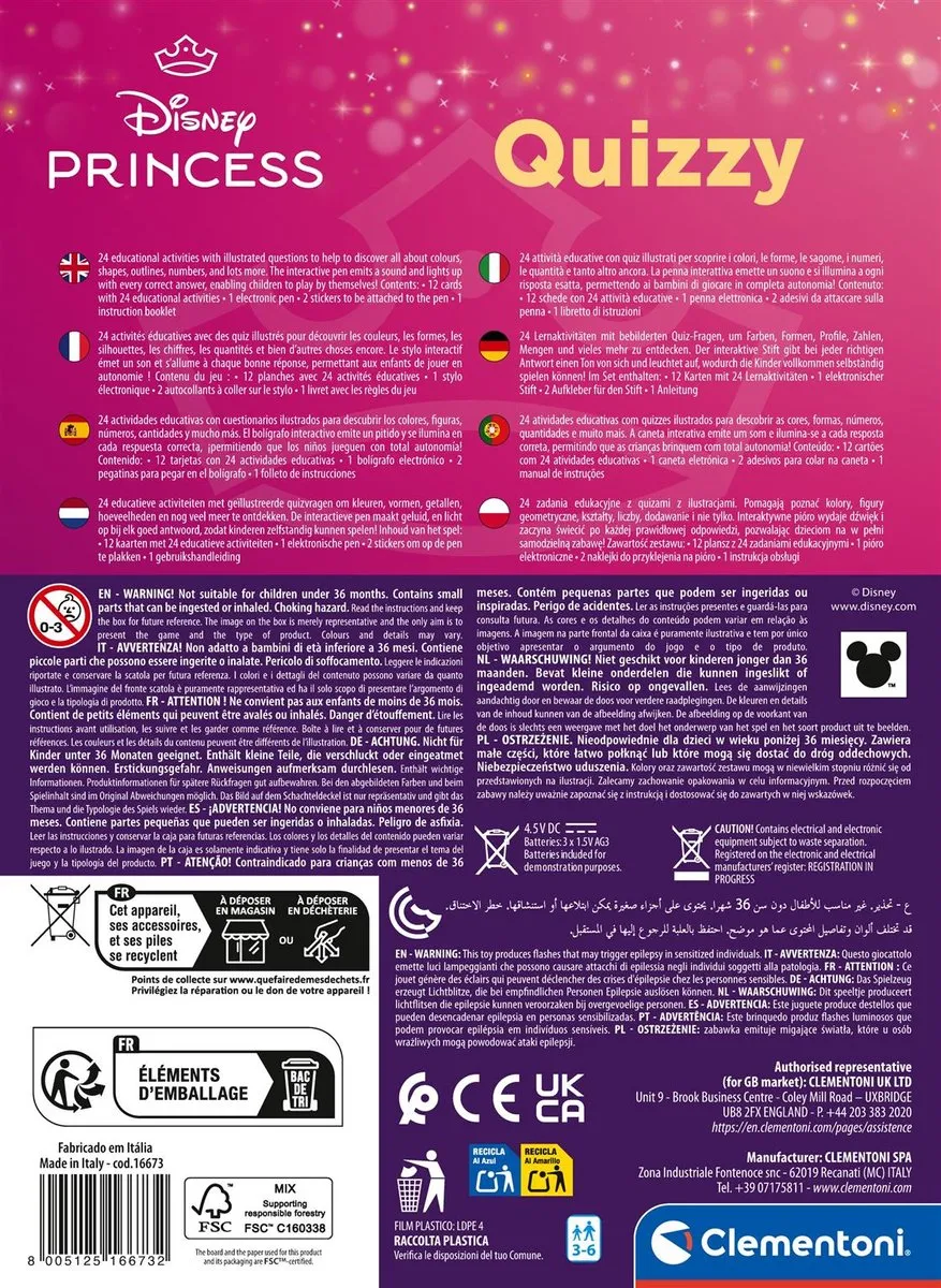 Clementoni Quizzy Disney Prinsessen Educatief Spel - 24 Kaarten