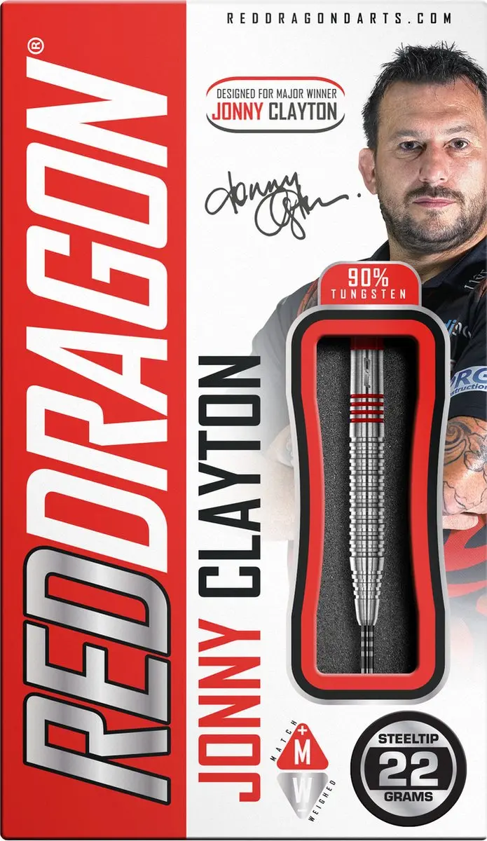 Red Dragon Jonny Clayton 2.0 90% Dartpijlen - 3 Stuks - Zilver