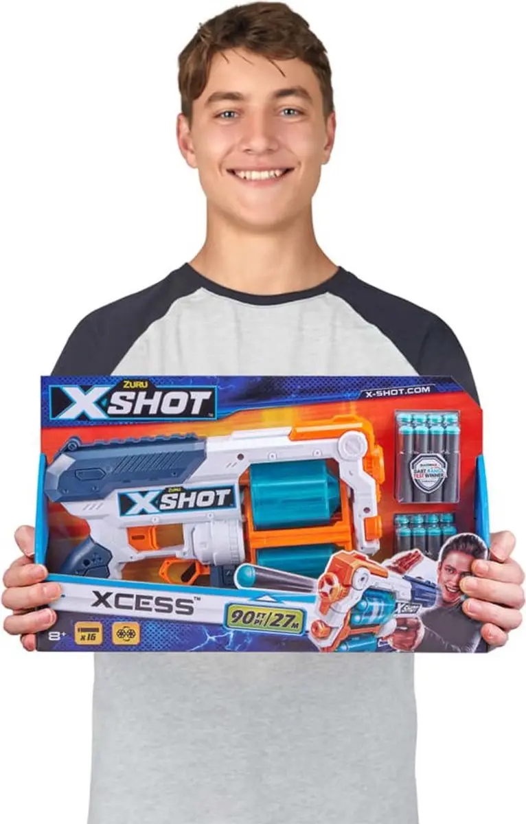 ZURU X-Shot Excel Xcess TK-12 Dartset - 16 Darts - Wit/Blauw/Geel - afbeelding 6 van 6
