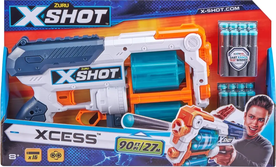 ZURU X-Shot Excel Xcess TK-12 Dartset - 16 Darts - Wit/Blauw/Geel