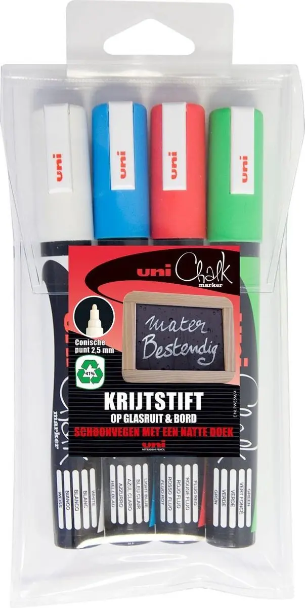 uni-ball PWE5M/4 Krijtmarkers Etui - 4 Kleuren Assorti