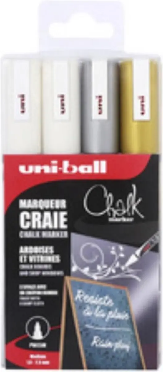uni-ball PWE5M/4 Krijtmarkers Etui - 4 Kleuren Assorti