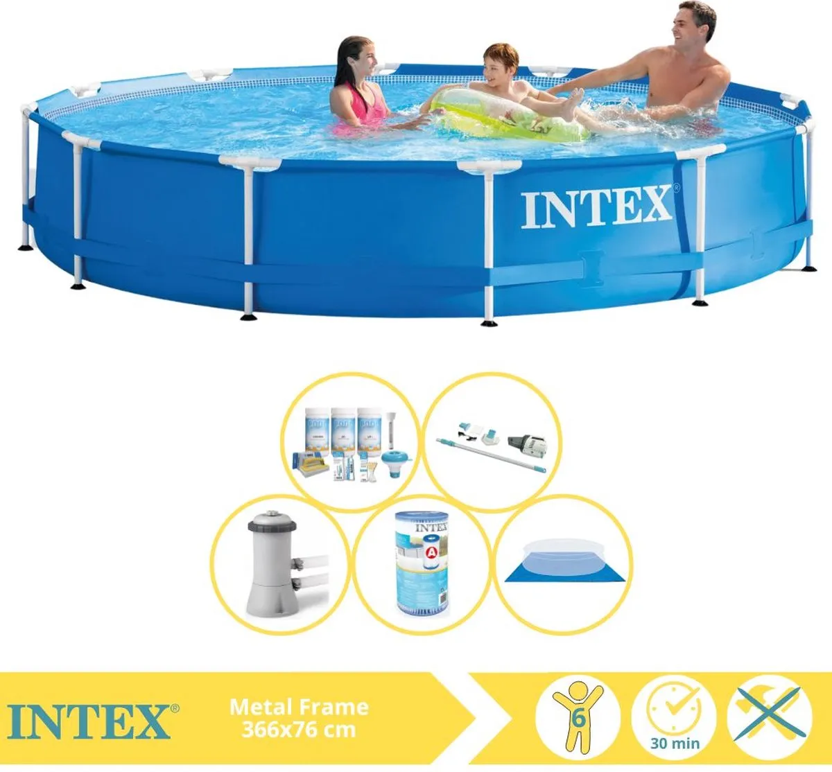 Intex Metal Frame Zwembad 366x76cm - 6503L - Blauw/Wit