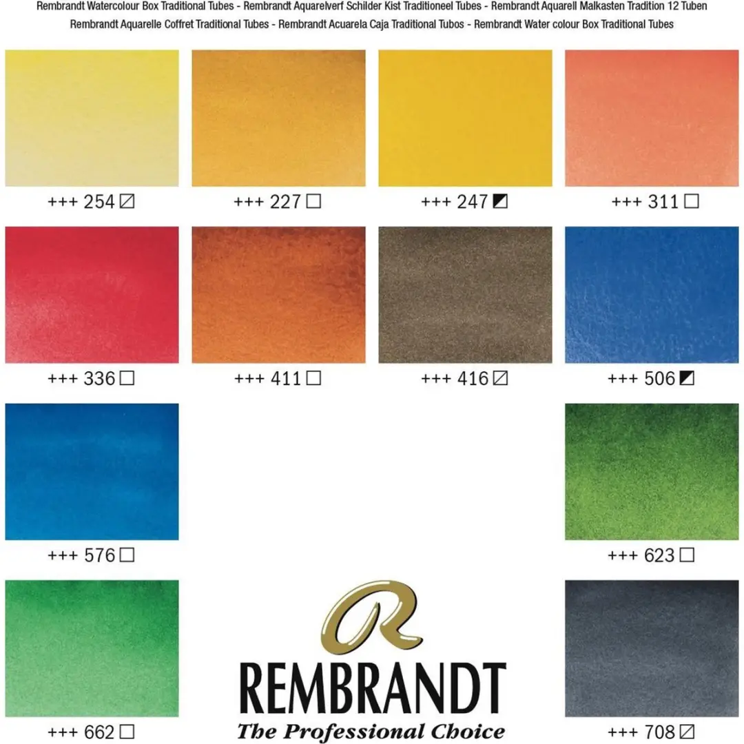 Rembrandt Aquarelverf Traditional Kist - 12 Kleuren 60ml
