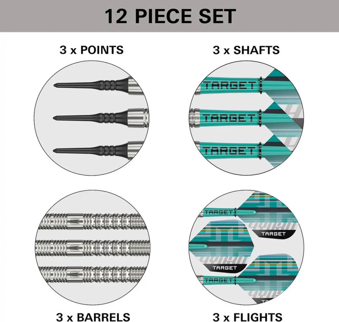 Target Hydro 12 90% Soft Tip Darts - 3 Stuks - Groen/Zilver