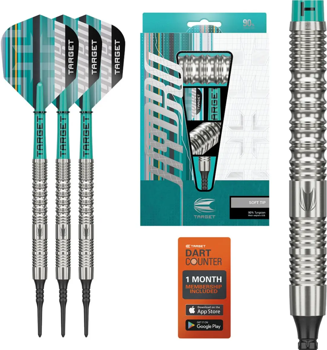 Target Hydro 12 90% Soft Tip Darts - 3 Stuks - Groen/Zilver