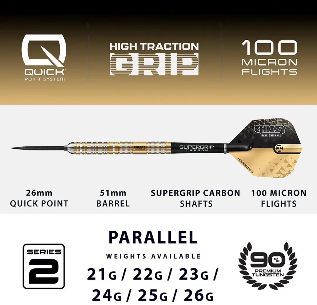 Harrows Chizzy Series 2 BD85025-QP Darts - 90% Tungsten 25gr - 3 Stuks - Goud/Zilver