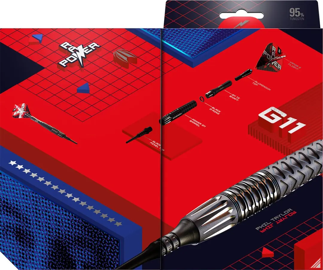 Target Phil Taylor Raw Power G11 95% Darts - 3 Stuks - Zwart/Zilver/Rood