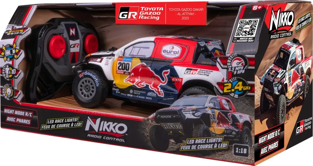 NIKKO Toyota Gazoo Racing Al-Attiyah RC Auto 1:18 - 9 km/h - Blauw/Rood