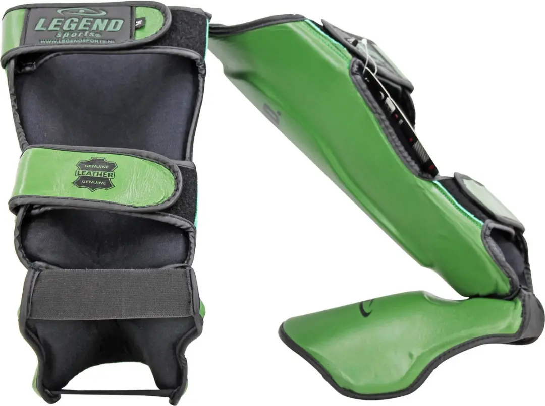 Legend Army Leer Scheenbeschermers - S - Zwart/ Groen