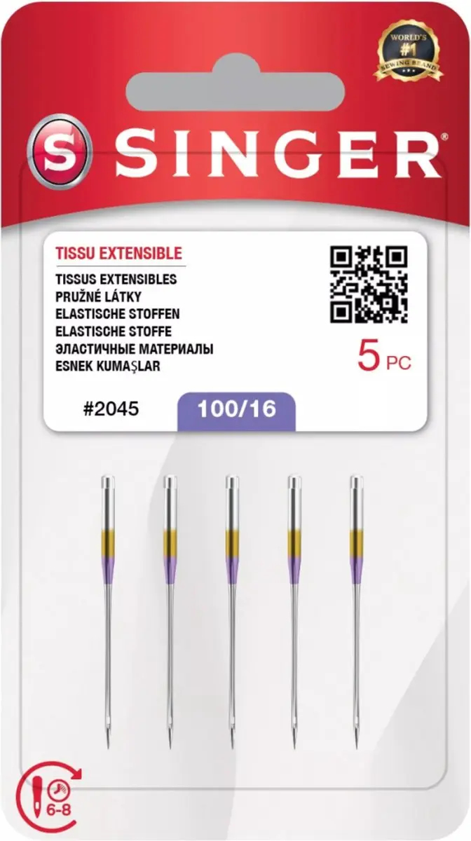 Singer Stretch 2045 Naalden - 5 Stuks (Zilver/Paars/Goud)