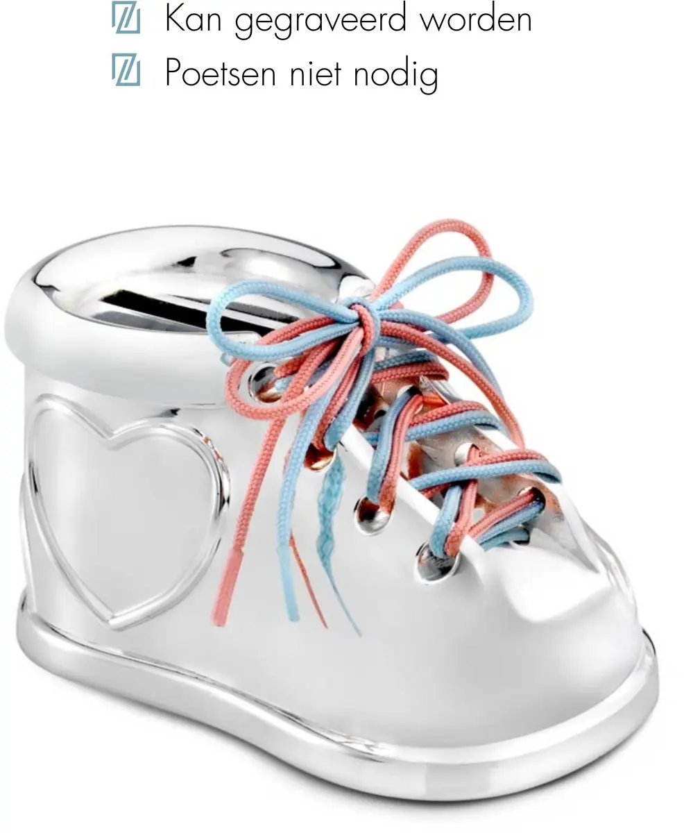 Zilverstad Spaarpot Schoen - Zilver - 2 Kleuren Veters