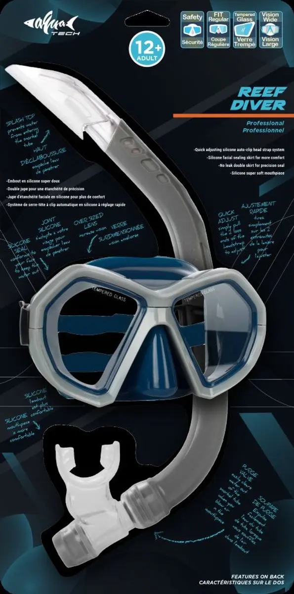 Aquatech Snorkelset Reef Diver - Blauw|Grijs