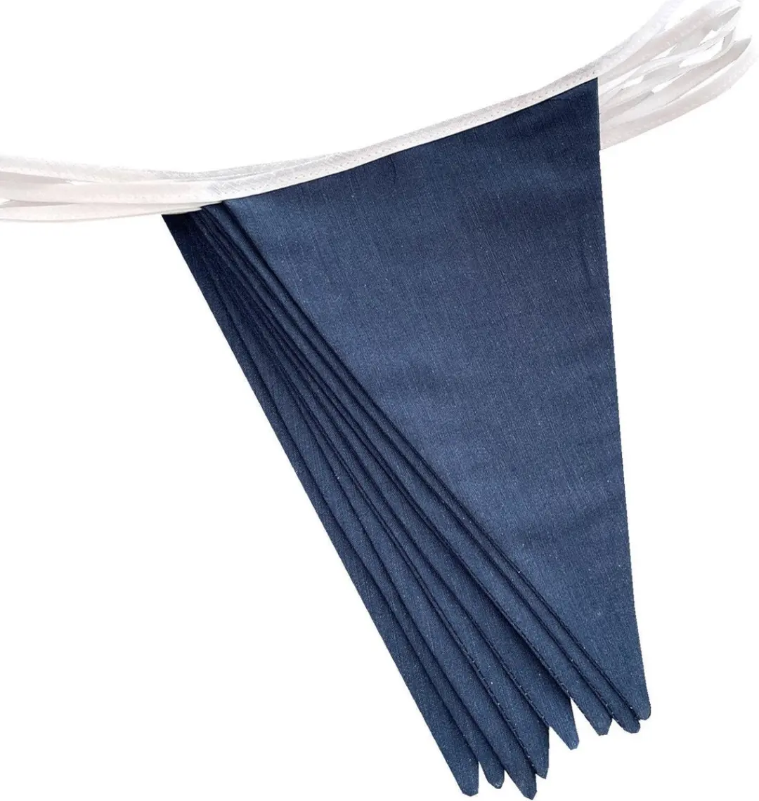 BINK Bedding Stoffen Slinger Vlaggenlijn Jeansblauw - 5m 9 Stuks