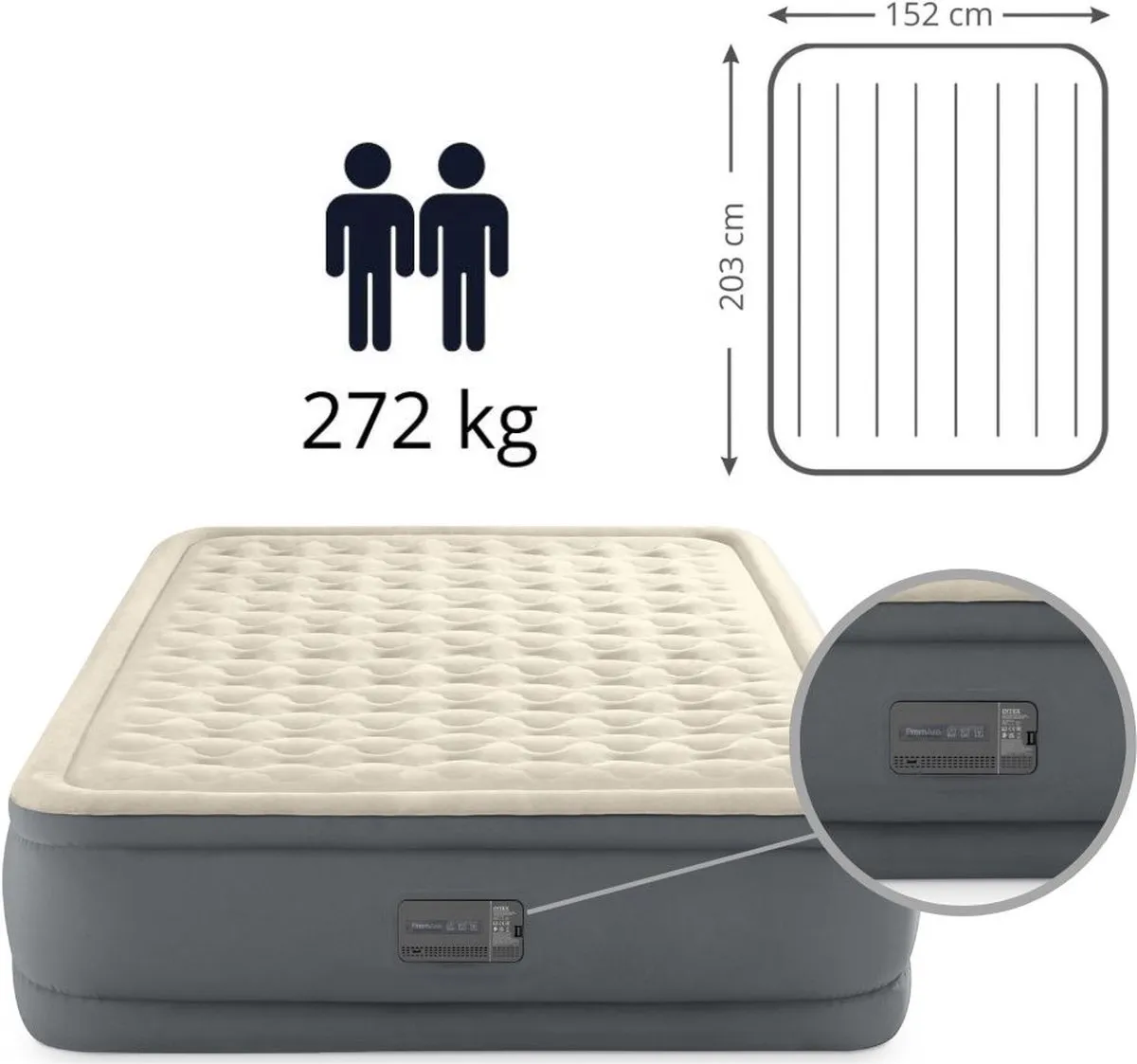 Intex PremAire II Luchtbed 2 Persoons - 203x152x46cm - Grijs