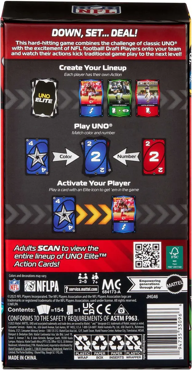 Mattel Games UNO Elite NFL 2025 Core Edition Starter Pack JHG46