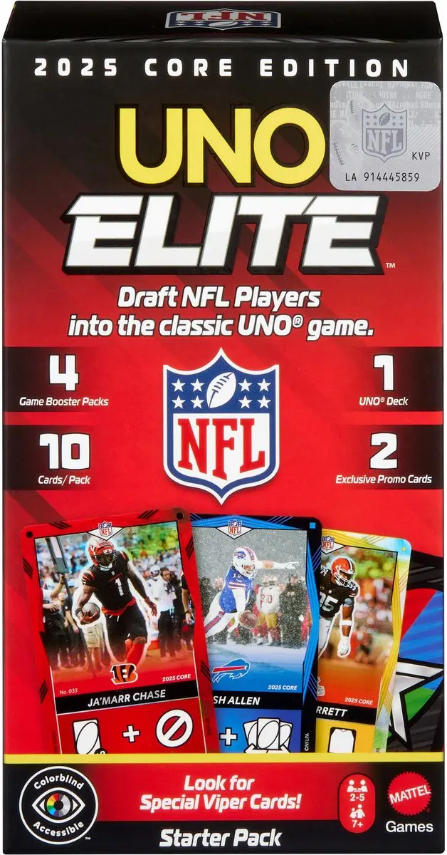 Mattel Games UNO Elite NFL 2025 Core Edition Starter Pack JHG46