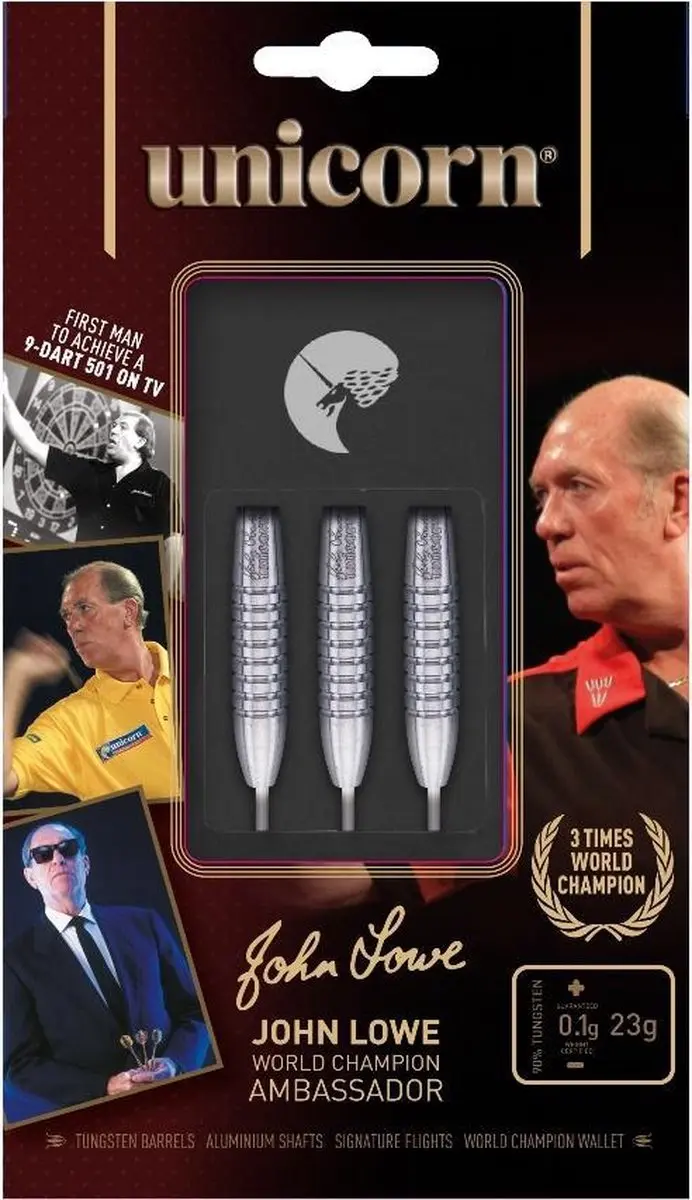 Unicorn World Champion John Lowe 90% Tungsten Dartpijlen - 3 Stuks