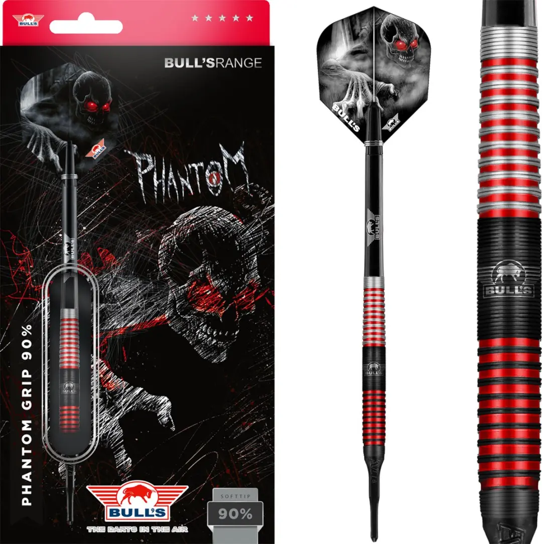 Bull's Phantom Grip Soft Tip Dartpijlen 90% Tungsten - Rood - 22g - 3 Stuks