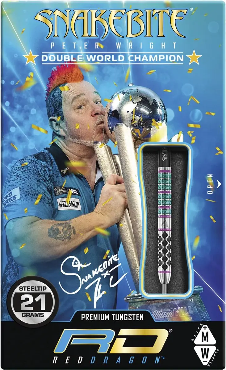 Red Dragon Peter Wright Supa Venom Dartpijlen 90% - Regenboog - 3 Stuks