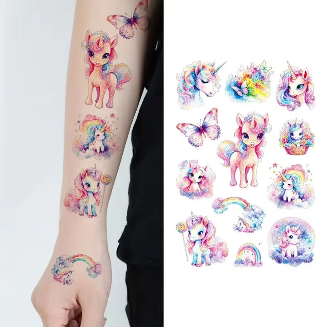 Unicorn Glitter Eenhoorn Tattoos - 145 Stuks - Meerdere kleuren