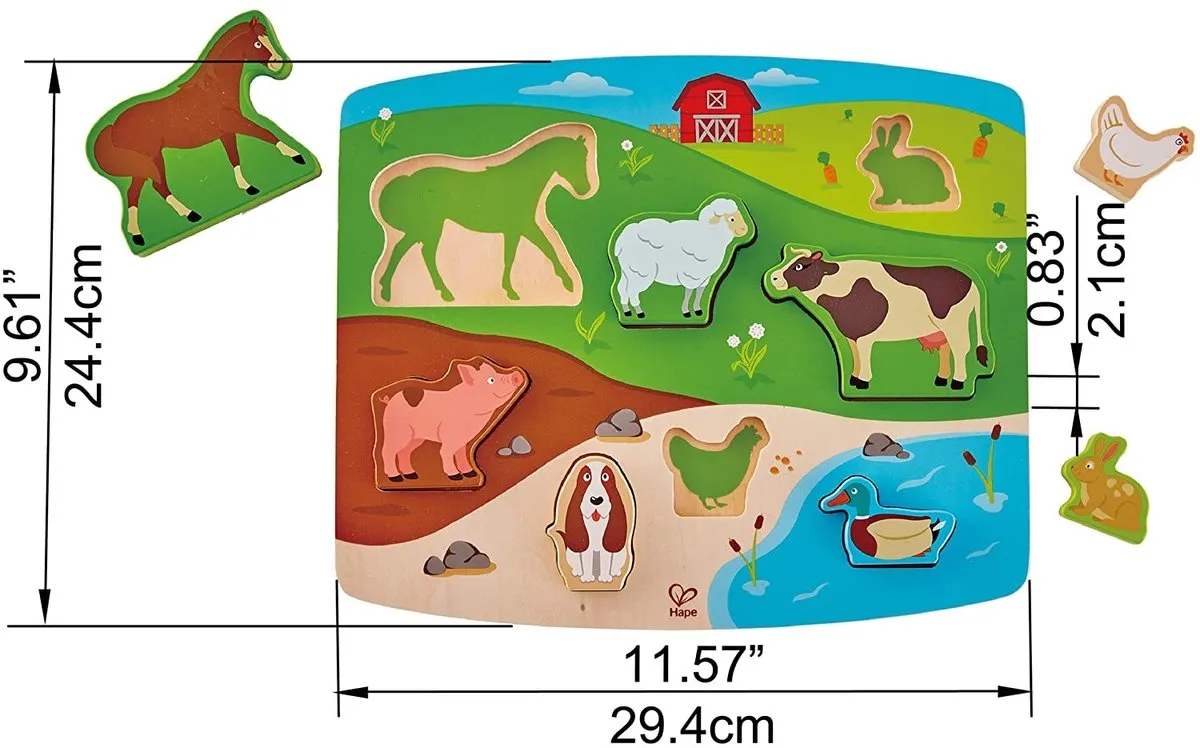 Hape Bauernhoftiere Steckpuzzel 9-delig - Veelkleurig