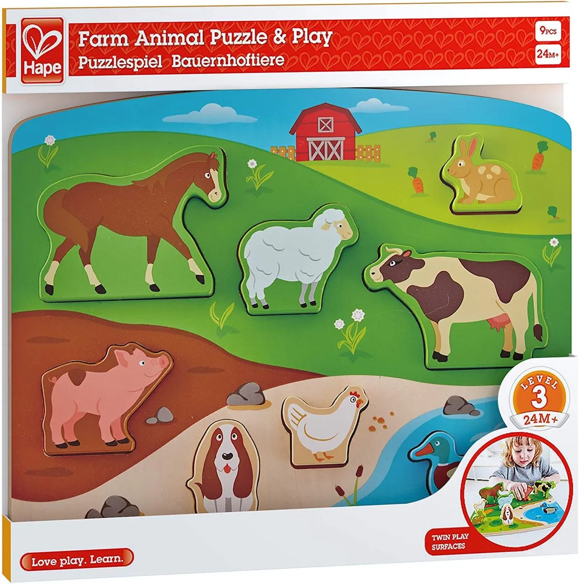 Hape Bauernhoftiere Steckpuzzel 9-delig - Veelkleurig
