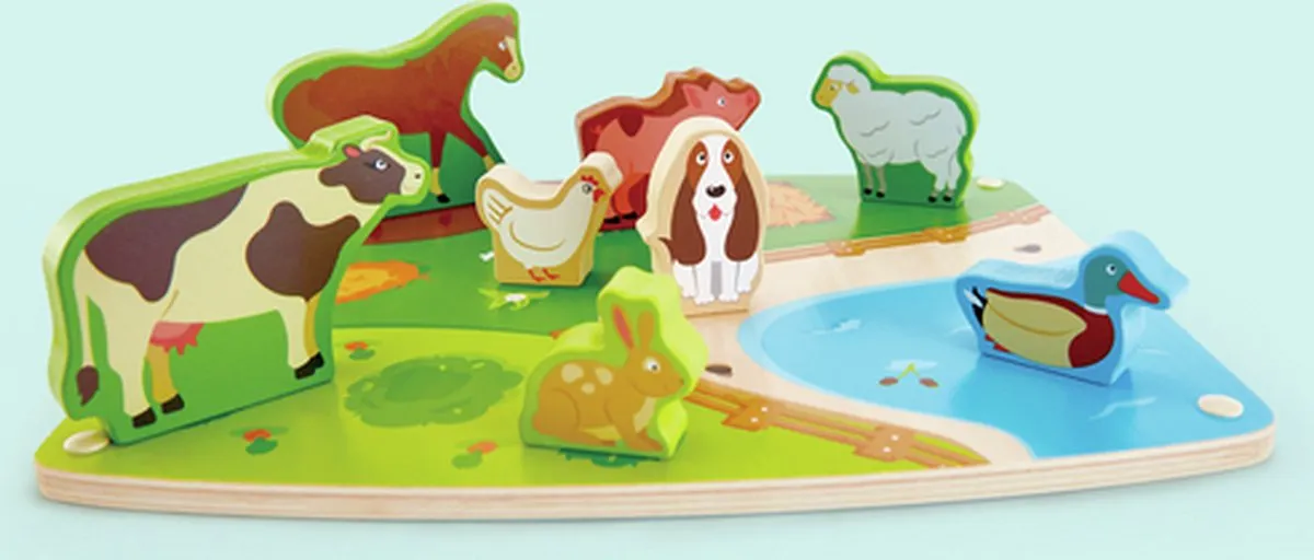 Hape Bauernhoftiere Steckpuzzel 9-delig - Veelkleurig