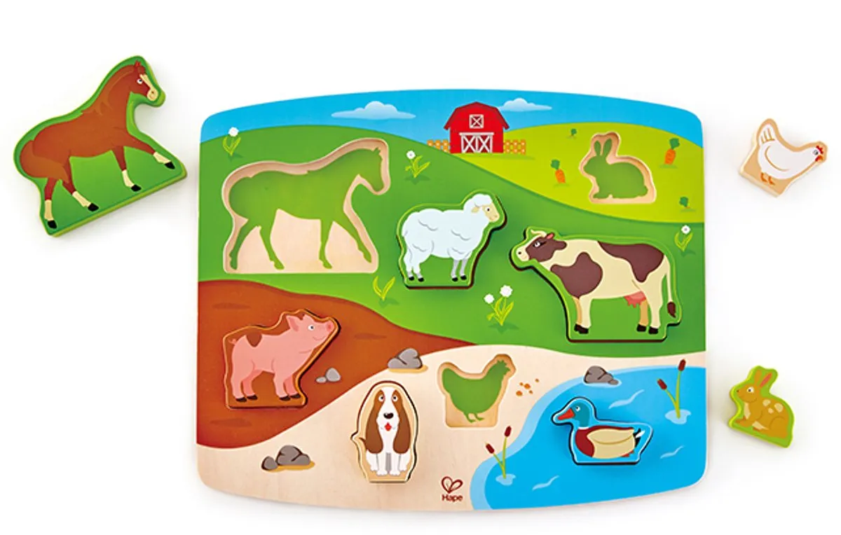 Hape Bauernhoftiere Steckpuzzel 9-delig - Veelkleurig - afbeelding 6 van 6