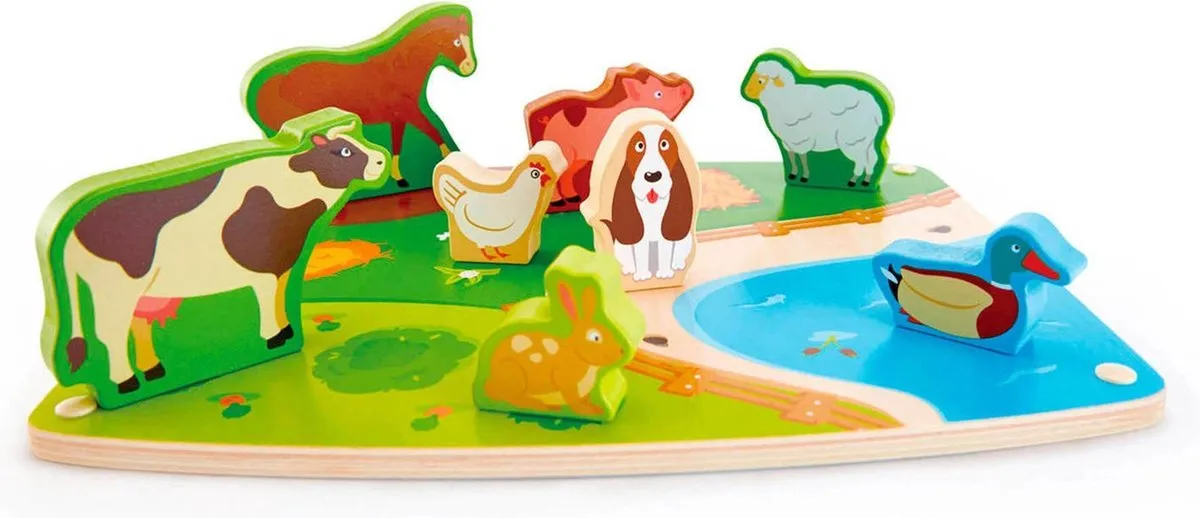 Hape Bauernhoftiere Steckpuzzel 9-delig - Veelkleurig