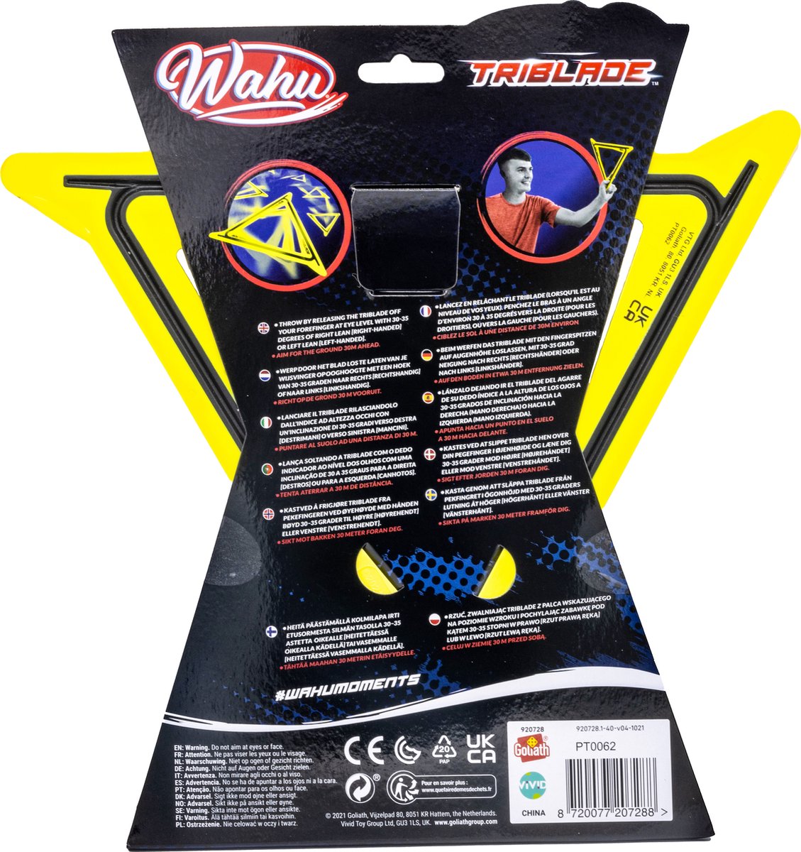 Wahu Triblade Boomerang - Geel - Lichtgewicht Boemerang - Zacht - 29cm