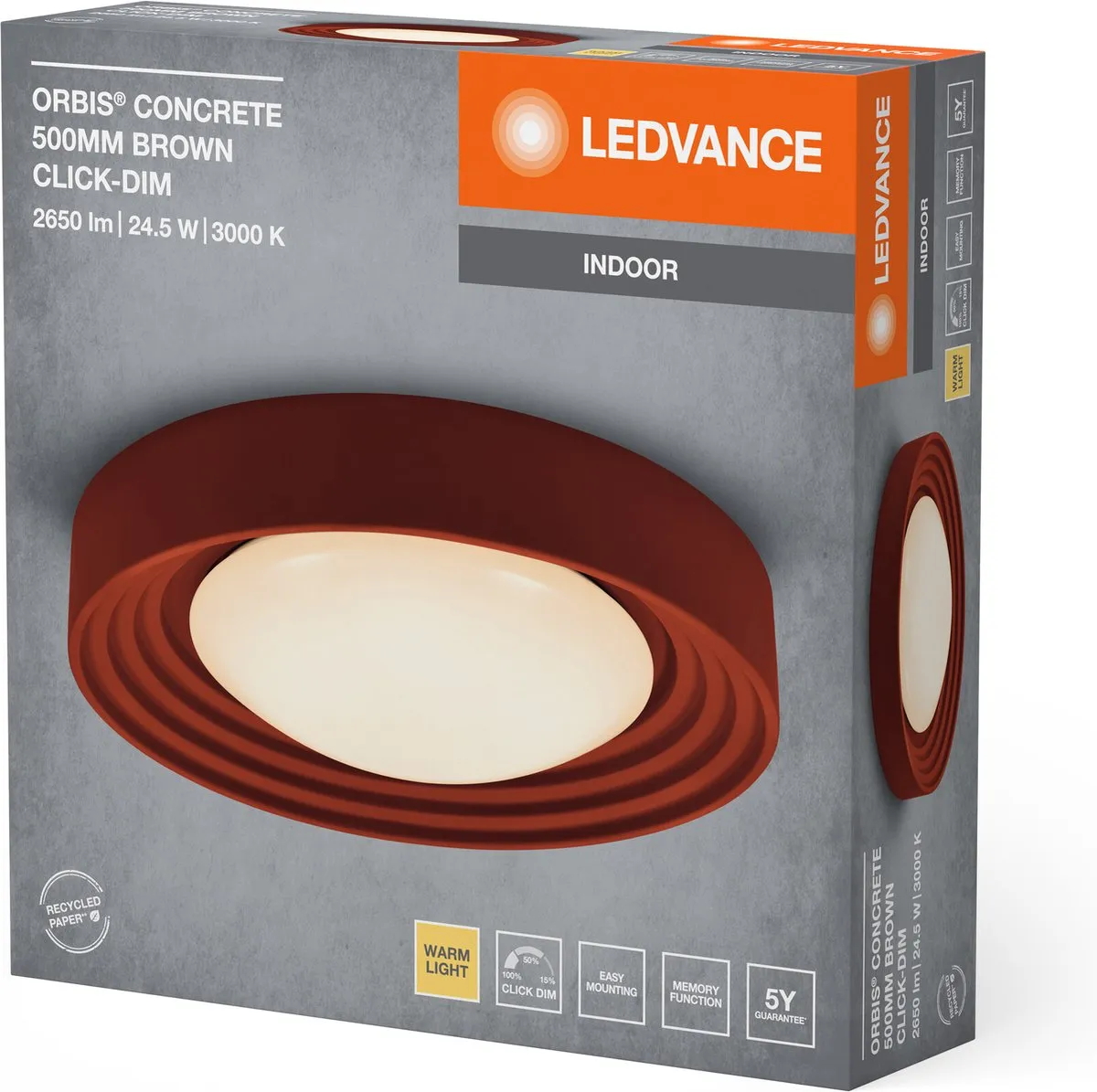 LEDVANCE Orbis Concrete Plafondlamp 24,5W - 1800lm - 500mm - Bruin