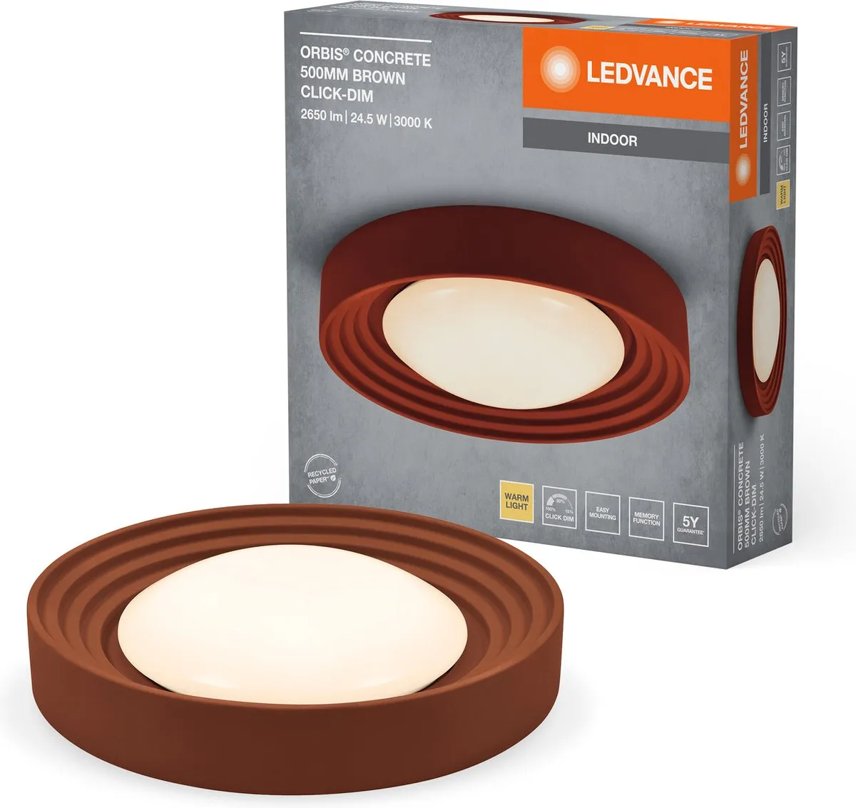 LEDVANCE Orbis Concrete Plafondlamp 24,5W - 1800lm - 500mm - Bruin