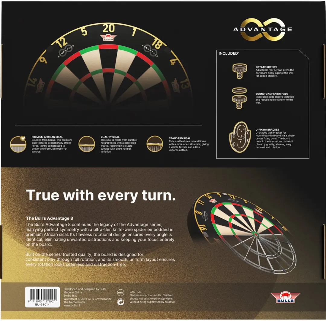 Bull's Advantage 8 Dartbord BU-68014-1 - 45.1cm - Wedstrijdkwaliteit