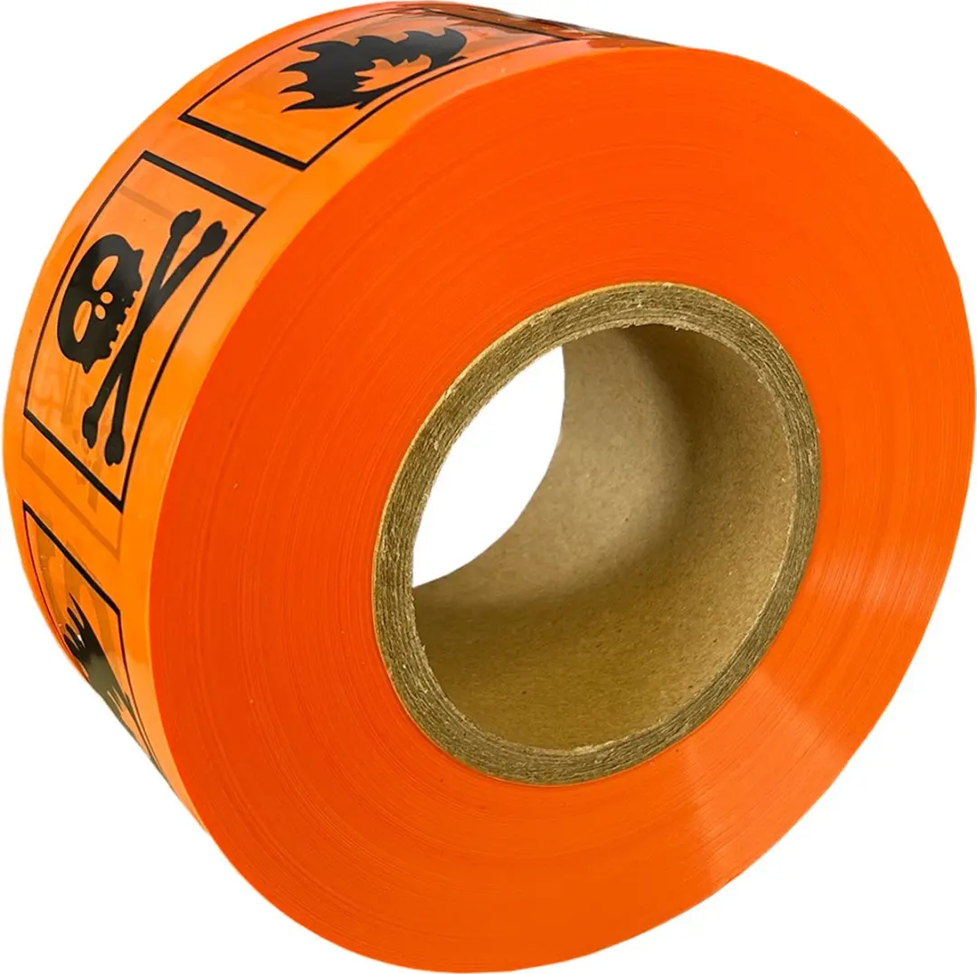 Kortpack Afzetlint 75mm x 250m - 60my - Oranje met STOP/Gevarentekens