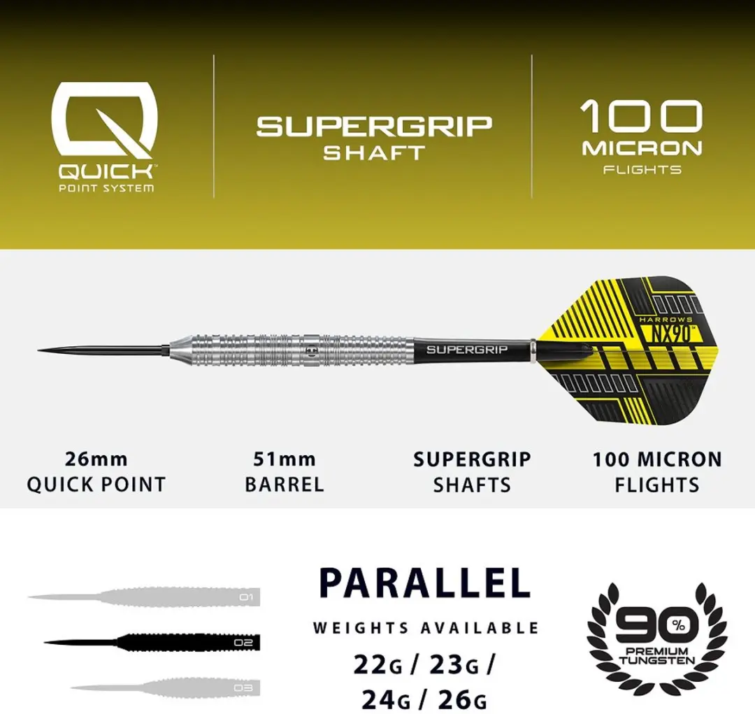 Harrows NX90 Parallel 90% Tungsten 26gr Quick Point - 3 Stuks