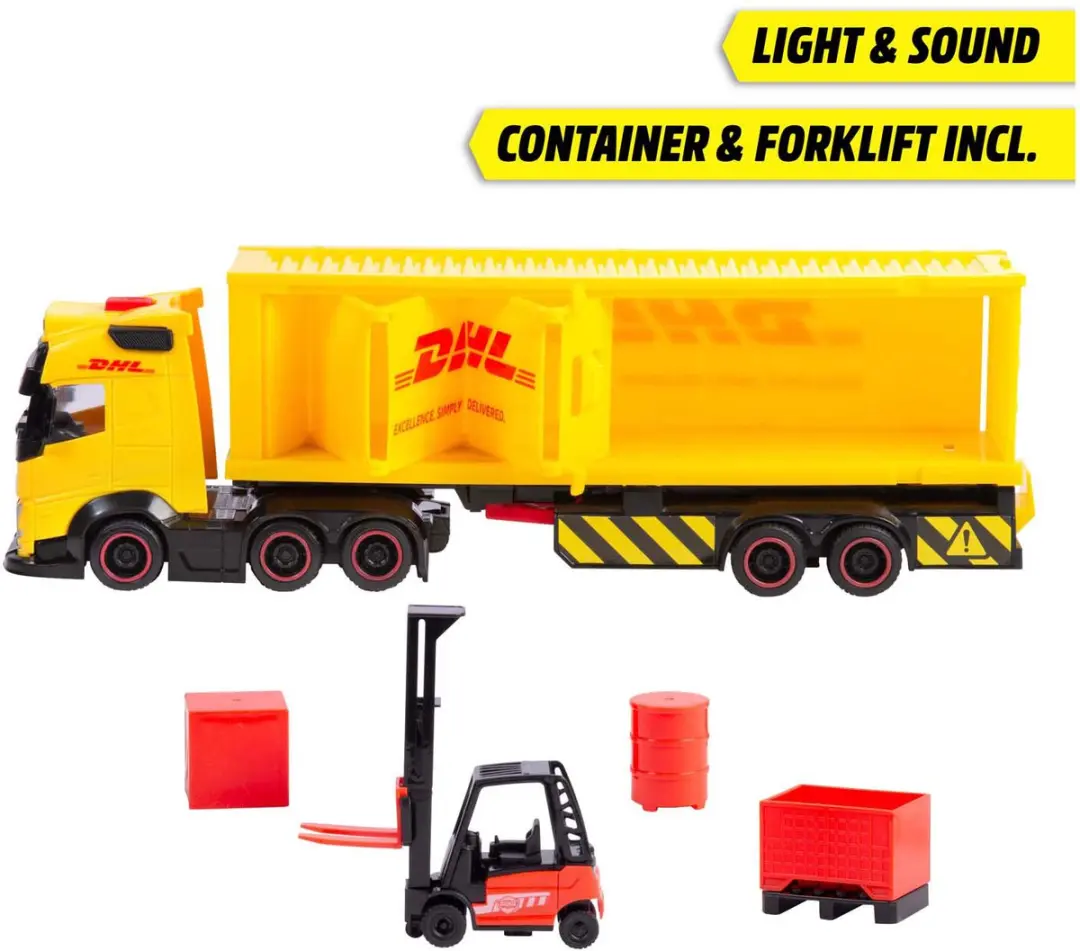 Dickie Toys Volvo DHL Truck met Vorkheftruck - 2x AAA - Geel/Zwart/Rood