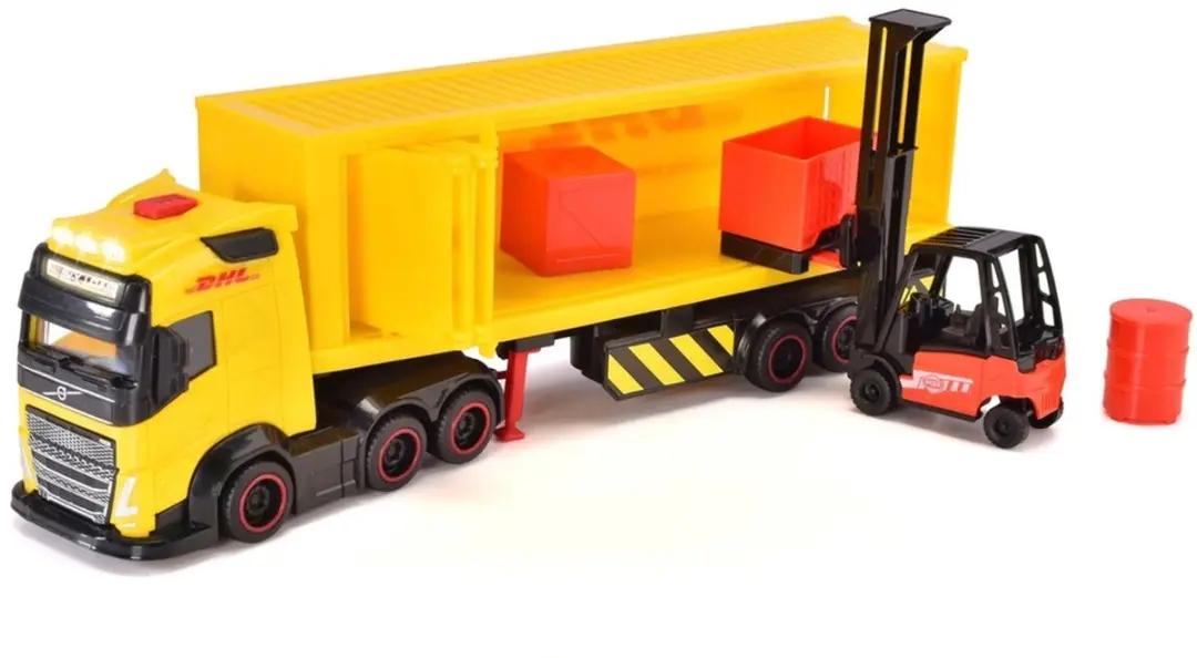 Dickie Toys Volvo DHL Truck met Vorkheftruck - 2x AAA - Geel/Zwart/Rood