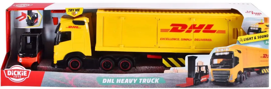Dickie Toys Volvo DHL Truck met Vorkheftruck - 2x AAA - Geel/Zwart/Rood