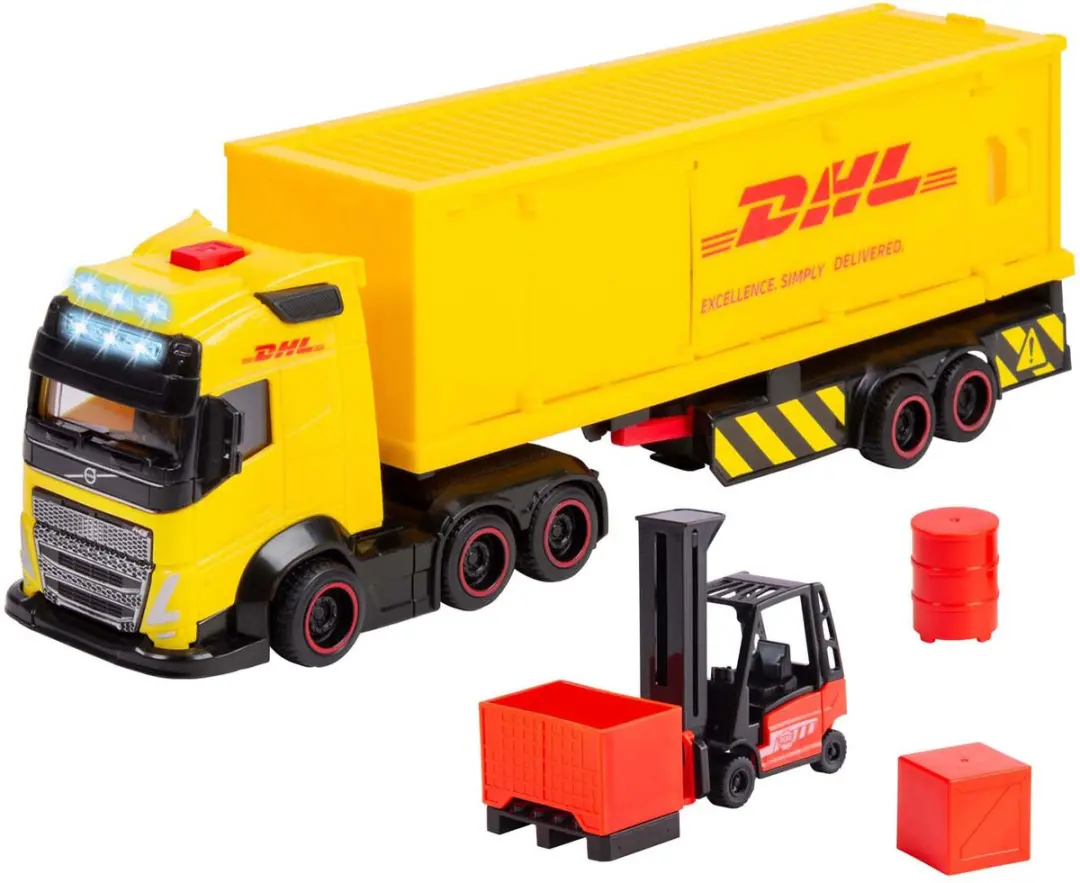 Dickie Toys Volvo DHL Truck met Vorkheftruck - 2x AAA - Geel/Zwart/Rood - afbeelding 6 van 6