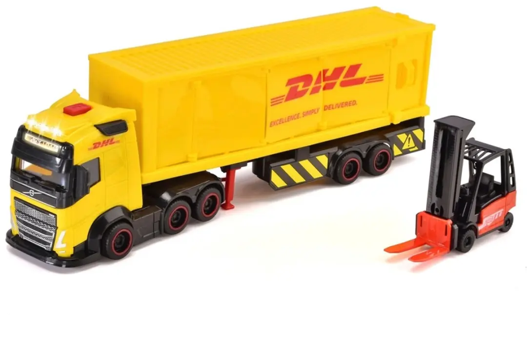 Dickie Toys Volvo DHL Truck met Vorkheftruck - 2x AAA - Geel/Zwart/Rood