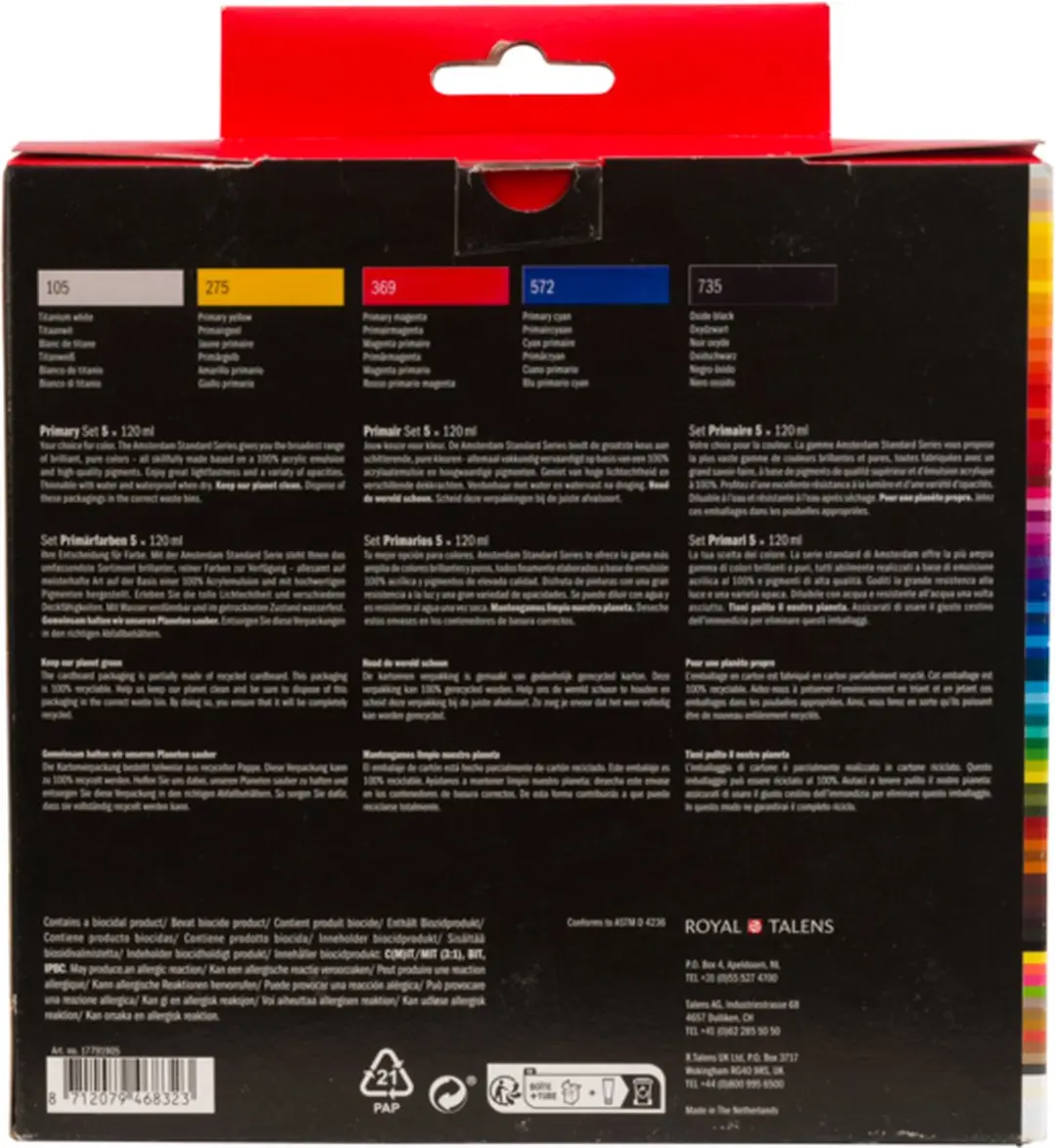 Amsterdam Standard Acrylverf Primaire Set - 5 x 120ml - Assorti