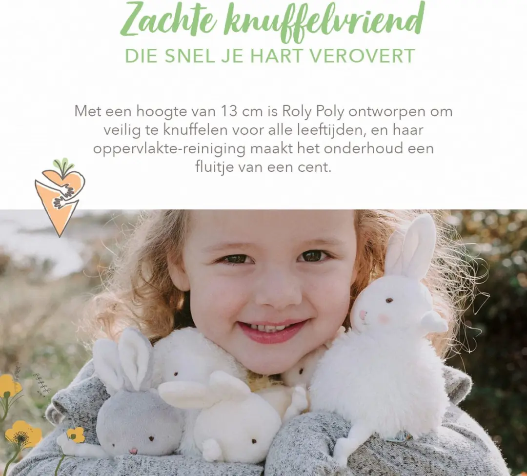 Bunnies By The Bay Roly Poly Konijn Knuffel 13cm - Wit