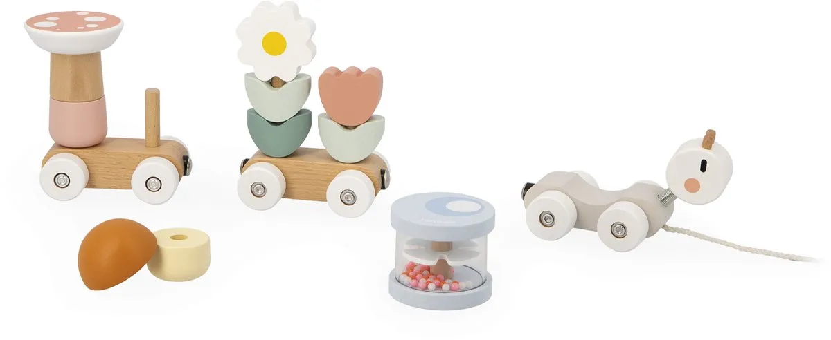 Janod Sweet Cocoon - Houten Slakken Trein - 2-In-1 Bouw-En-Trek Educatief Speelgoed - Ontdek Vormen En Kleuren - Ideaal Voor De Ontwikkeling Van De Motoriek Van De Allerkleinsten - Geschikt Vanaf 1 Jaar