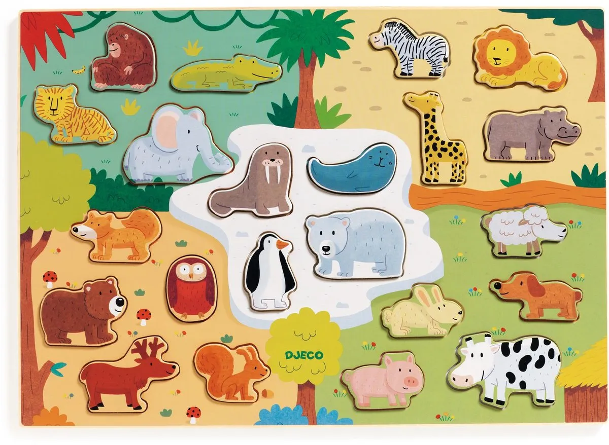 Djeco Houten Puzzel Dieren DJ01830 - 22 Stuks - Multicolor - afbeelding 2 van 2